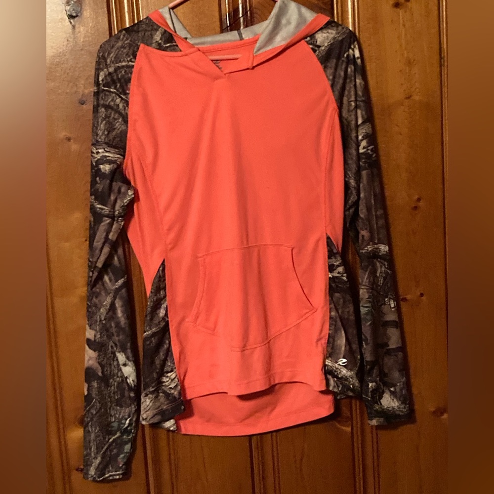 Size Medium Women’s Energy Zone Camouflaged & Pinkish Orange top with Hood
